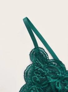 Plus Floral Lace Scallop Trim Bralet - Dark Green - View 3
