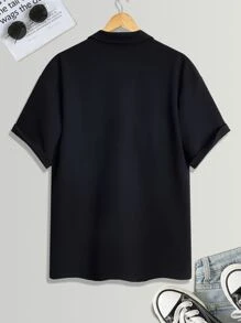 Manfinity Men Solid Drop Shoulder Polo Shirt - Black - View 2