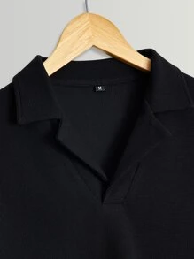Manfinity Men Solid Drop Shoulder Polo Shirt - Black - View 3