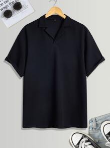 Manfinity Men Solid Drop Shoulder Polo Shirt - Black - View 4
