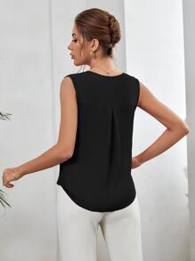 SHEIN Privé 褶邊包扣襯衫 - 黑色 - 查看 2