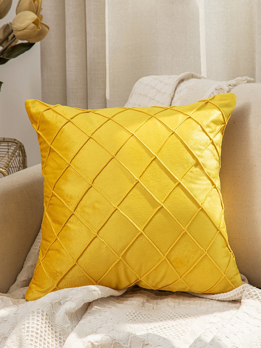 Geometric Textured Cushion Cover Without Filler - Yellow - View 1