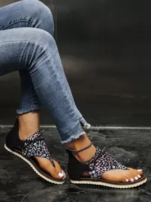 Mulheres borboleta & estampa de leopardo zíper nas costas tanga moda verão sandálias planas