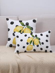 1pc Lemon Print Cushion Cover Without Filler - Multicolor - View 4