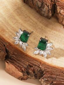 Hoa tai Khối Zirconia  & Trang trí bằng đá quý - Bạc - Xem 2