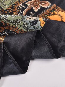 1件女士佩斯利和腰果图案编织印花围巾披肩时尚头巾，适合旅行、派对、丝绸头巾发带、时尚发箍、海滩、假日 - 黑色 - 查看 4