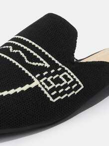 幾何圖案針織樂福穆勒鞋 - 黑與白 - 查看 3