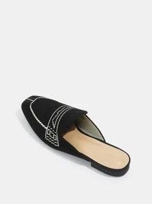 幾何圖案針織樂福穆勒鞋 - 黑與白 - 查看 4
