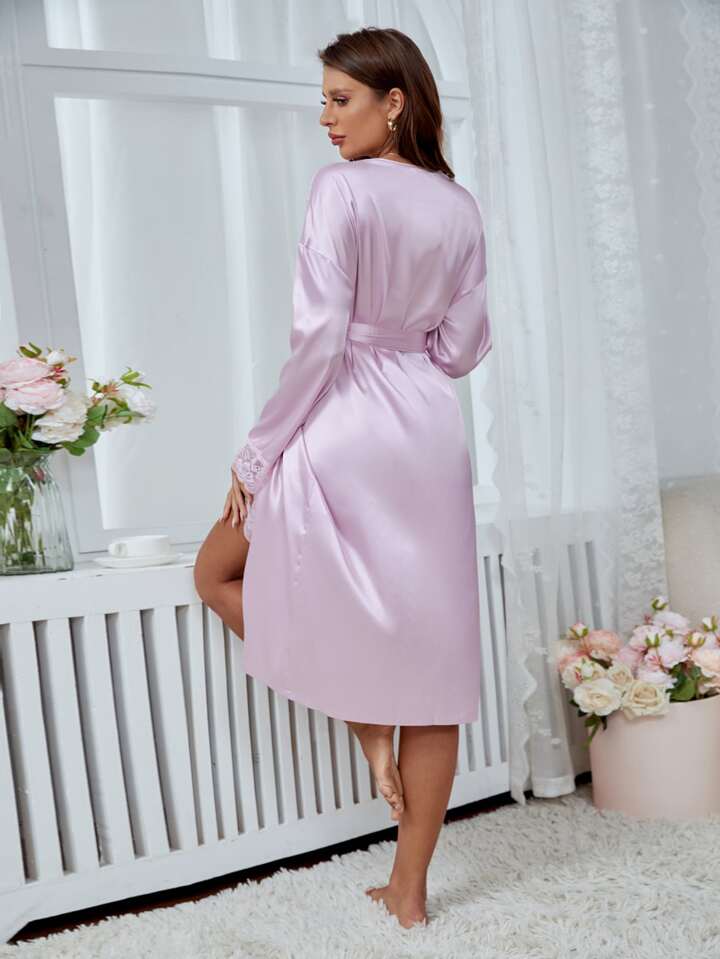 chinese dress ladies Lace Long Sleeve Satin Fitted Gown by Ladivine Style CDS505 Dusty Lavender / 20