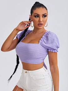 SHEIN SXY 泡泡袖後打結襯衫 - 紫丁香色 - 查看 3