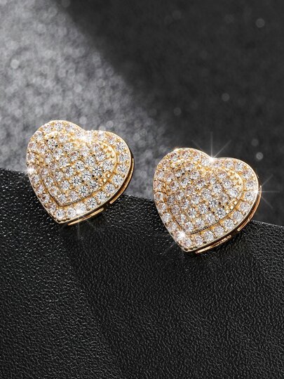 Cubic Zirconia Heart Decor Stud Earrings For Women For Party Banquet Wedding