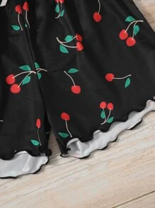 Girls Cherry Print Lettuce Trim Lounge Set - Black - View 3