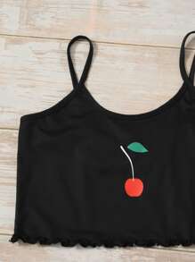 Girls Cherry Print Lettuce Trim Lounge Set - Black - View 5