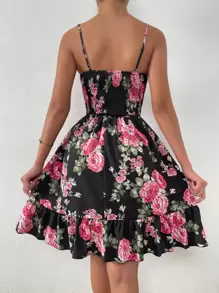 Breezaya Floral Print Shirred Ruffle Hem Cami Dress - Multicolor - View 2