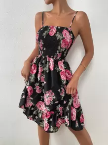 Breezaya Floral Print Shirred Ruffle Hem Cami Dress - Multicolor - View 3