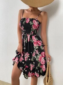 Breezaya Floral Print Shirred Ruffle Hem Cami Dress - Multicolor - View 4