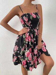 Breezaya Floral Print Shirred Ruffle Hem Cami Dress - Multicolor - View 6