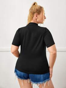 SHEIN Privé Plus Solid Rib Knit Cut Out Tee - Black - View 2