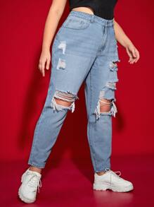 SHEIN ICON Jeans de ajuste mom de talle alto desgarro con abertura - Lavado ligero - Ver 3