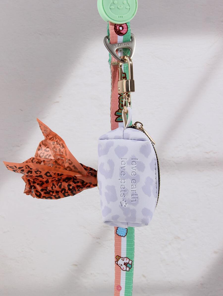 nicovaer 1pc PU Material Pet Waste Bag Dispenser, Light Purple Leopard Print Design, Suitable For Daily Outdoor Activities With Cats And Dogs (Does Not Include Leash And Bags) - Purple - View 1