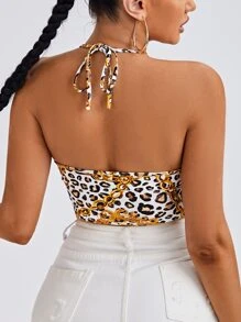 SHEIN SXY Leopard & Golden Chain Print Halter Top - Multicolor - View 2
