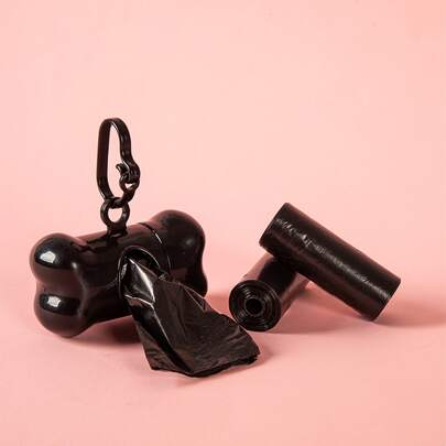 1pc Dog Waste Pick-Up Tool With Bone Design + 2 Rolls/30pcs Disposable Solid Color Poop Bags, Convenient For Carrying And Cleaning Pet Waste Outdoors (Bag Size: 30x22cm)