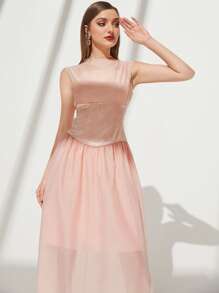 Modelyn 網紗拼接後鎖孔連衣裙 - 淺粉色 - 查看 3