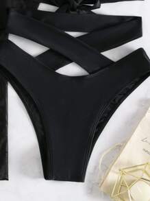 Swim Basics 3 件十字交叉比基尼套裝 - 黑色 - 查看 7