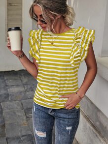 SHEIN LUNE Camiseta de rayas de manga mariposa - Multicolor - Ver 1