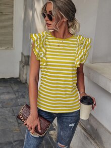 SHEIN LUNE Camiseta de rayas de manga mariposa - Multicolor - Ver 4
