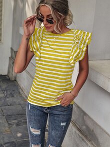 SHEIN LUNE Camiseta de rayas de manga mariposa - Multicolor - Ver 5
