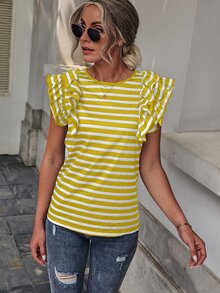 SHEIN LUNE Camiseta de rayas de manga mariposa - Multicolor - Ver 6