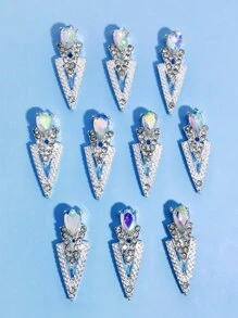 10 piezas Decoraciones de Uñas con Diamantes de Imitación, Adornos para Uñas DIY, Piedras de Uñas, Suministros para Uñas - Plateado - Ver 4