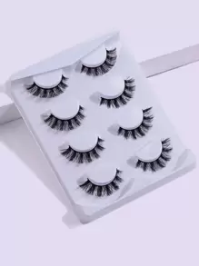MAANGE 4 Pairs Natural Thick False Eyelashes, Curled And Fluffy, Suitable For Party, Cartoon Makeup Styles, Travel Essential - Black - View 2