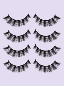 MAANGE 4 Pairs Natural Thick False Eyelashes, Curled And Fluffy, Suitable For Party, Cartoon Makeup Styles, Travel Essential - Black - View 7