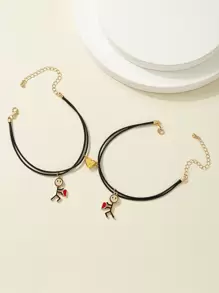 2 piezas Pulsera magnético con diseño de corazón & de dibujos animados - Amarillo Oro - Ver 1