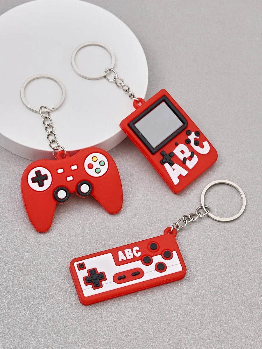 3pcs Men Game Console Charm Keychain - Red - View 1