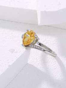 Anillo con diseño de circón de gota de agua - Plateado - Ver 2