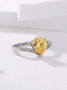 Anillo con diseño de circón de gota de agua - Plateado - Ver 4