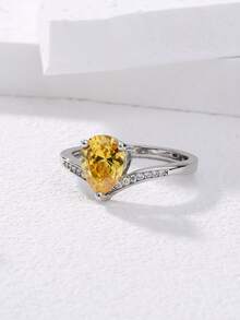 Anillo con diseño de circón de gota de agua - Plateado - Ver 6