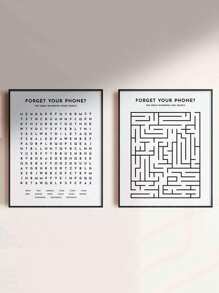 2入組標語圖案無框畫 - 黑與白 - 查看 1