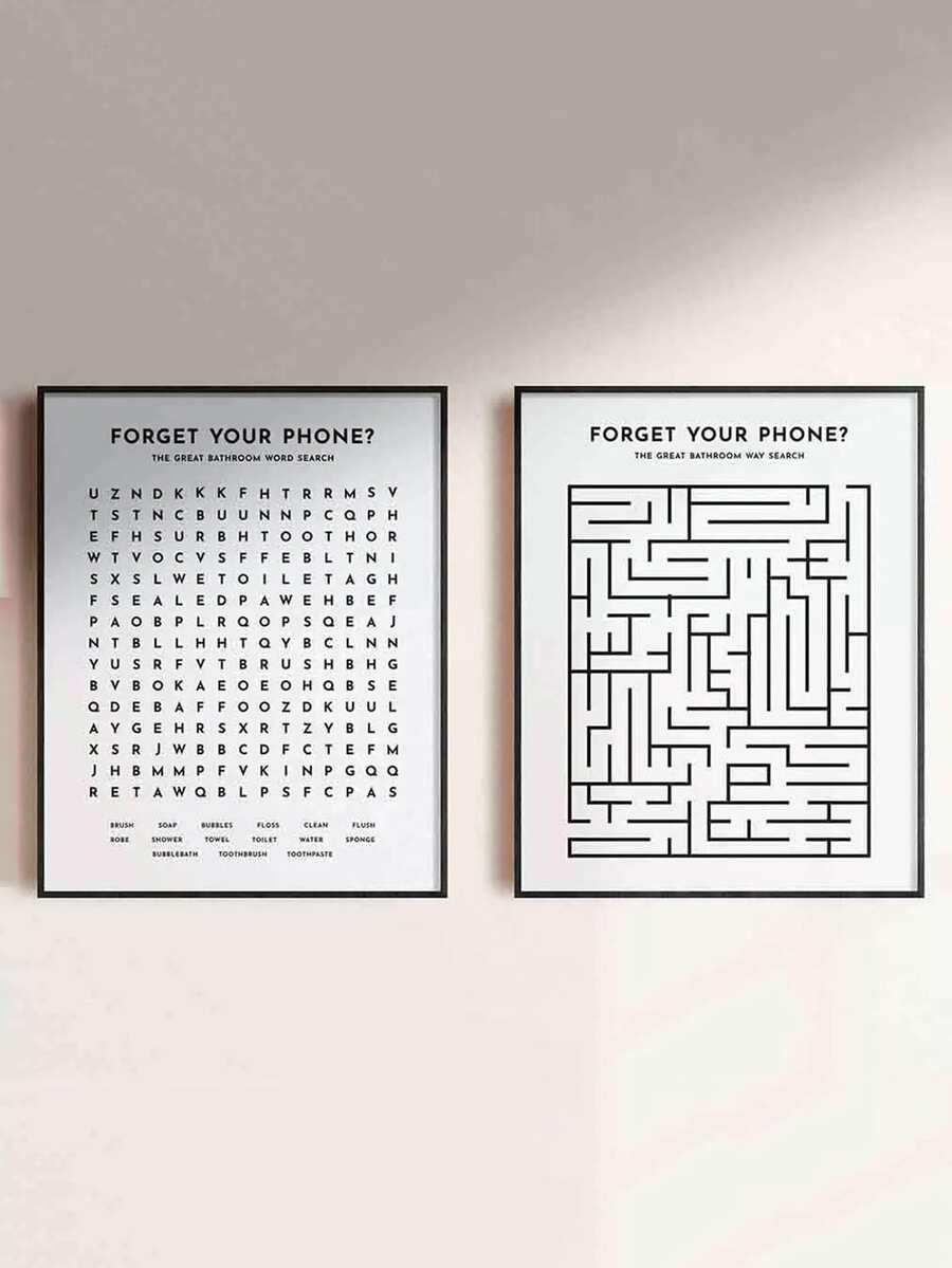 2入組標語圖案無框畫 - 黑與白 - 查看 1