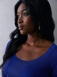 MOTF PREMIUM 100% SILK RIBBED KNIT TOP - Blue - View 9