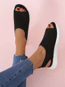 Knit Detail Slingback Sport Sandals - Black - View 1