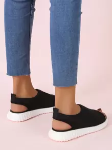 Knit Detail Slingback Sport Sandals - Black - View 2