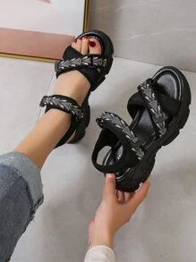 Sandalias deportivas con cierre de velcro para mujer, sandalias deportivas con tira en el tobillo y bloque de color - Multicolor - Ver 3