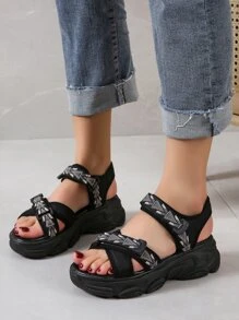 Sandalias deportivas con cierre de velcro para mujer, sandalias deportivas con tira en el tobillo y bloque de color - Multicolor - Ver 5