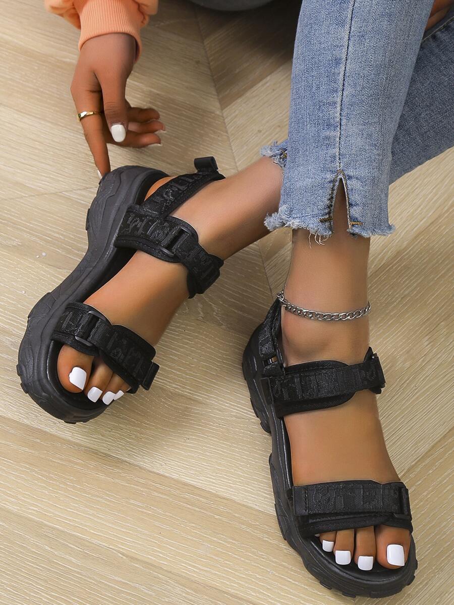 Móc-và-Vòng Fastener Dép thể thao , Của phụ nữ Đen Không giới tính Màu thuần Dép thể thao - màu đen - Xem 1