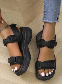 Móc-và-Vòng Fastener Dép thể thao , Của phụ nữ Đen Không giới tính Màu thuần Dép thể thao - màu đen - Xem 2