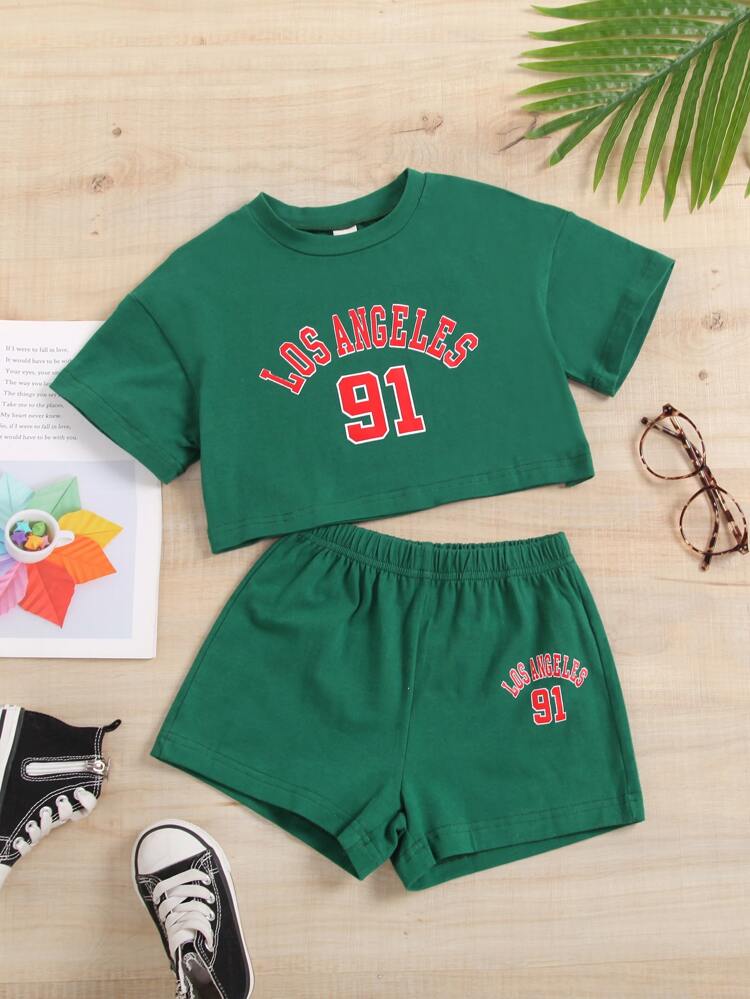 Young Girl Letter Graphic Tee & Shorts